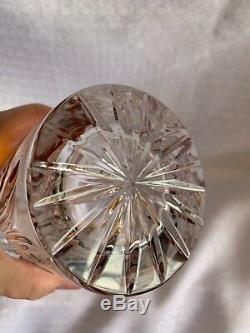 Czech Bohemian Crystal Glass Vase with2 Amber Cut to Clear Panels withFlowers 10