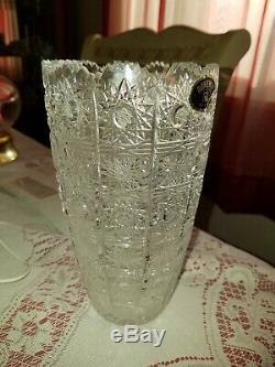 Czech Bohemian Large Hand-cut Crystal Vase
