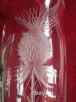 Czech Bohemian Mid-Century Modern Engraved Cut CRYSTAL VASE Thistle 9.8 inches