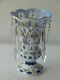 Czech Bohemian White Cased Vase Cut To Blue Crystal Prism Hand Painted 9 Tall