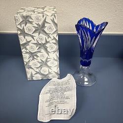 Czech Caesar Crystal Glass Vase Cobalt Blue Cut To Clear Bohemia Sticker Papers