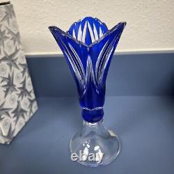 Czech Caesar Crystal Glass Vase Cobalt Blue Cut To Clear Bohemia Sticker Papers