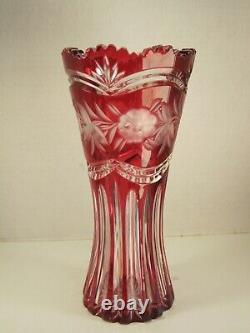 Czech Red Cranberry Cut To Clear Impressive 10.5 Vase