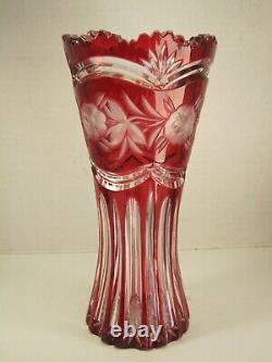 Czech Red Cranberry Cut To Clear Impressive 10.5 Vase