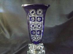 Czech bohemia crystal cut glass Blue Vase 29 cm hand cut