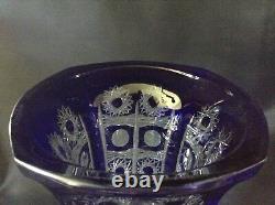 Czech bohemia crystal cut glass Blue Vase 33 cm hand cut