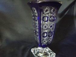 Czech bohemia crystal cut glass Blue Vase 33 cm hand cut