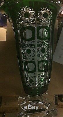 Czech bohemia crystal cut glass Green Vase 29 cm hand cut