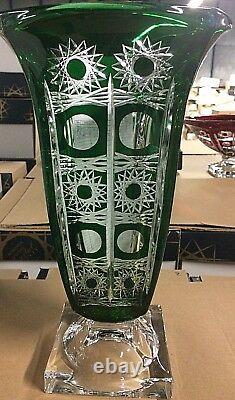 Czech bohemia crystal cut glass Green Vase 33 cm hand cut