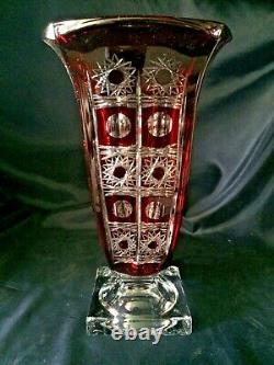 Czech bohemia crystal cut glass Red Vase 33 cm hand cut