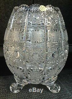 Czech bohemia crystal cut glass Vase 21cm on three legs