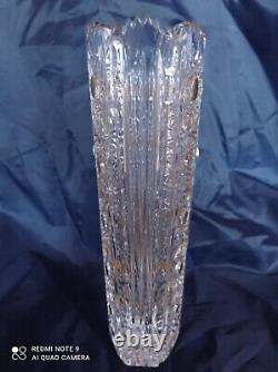 Czech bohemia crystal glass Cut crystal vase 21cm/8 decorated gold and ena