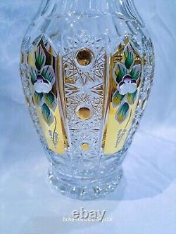 Czech bohemia crystal glass Cut crystal vase 25cm/10 decorated gold and ename
