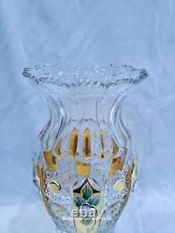 Czech bohemia crystal glass Cut crystal vase 25cm/10 decorated gold and ename
