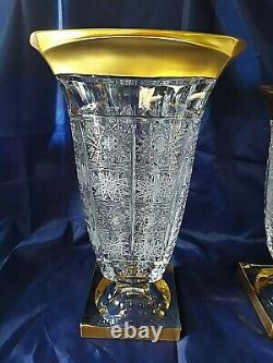 Czech bohemia crystal glass Cut crystal vase 33cm/ 13 decorated gold
