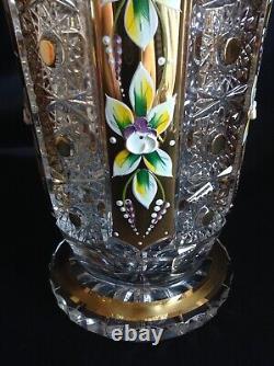 Czech bohemia crystal glass Cut crystal vase 35cm/14 decorated gold and ena
