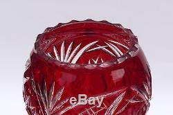 DARK RUBY RED Cut to clear Overlay / Cased Crystal Vase, H24 cm, Russia