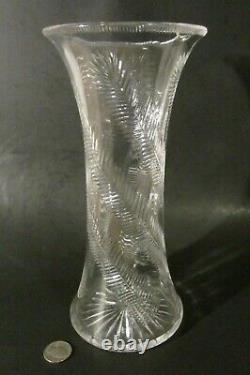 DORFLINGER Antique American Brilliant Cut Glass FERN Swirl 10 Corset Vase ABP