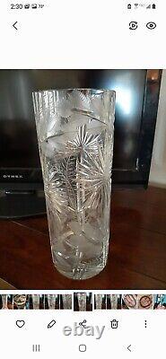 DRESDEN CRYSTAL VASE With VERY ELABORATE CUT DESIGN! 12 Inches TALL. HEAVY