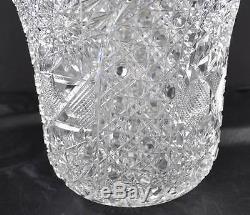 Deep Cut Clear Crystal 10 Signed Vase Star Hobnail Quilted Scallop Sawtooth Top