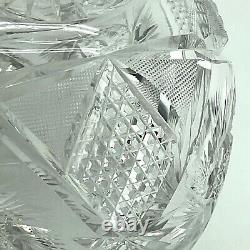 Deep Cut Crystal Glass Rose Bowl 5 1/4 Swirl and Diamond Design Unbranded Heavy