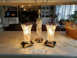 Dresden Cut Crystal Vase with Brass Base Accent Lamp set of 3