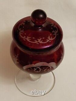 EGERMANN CZECH REPUBLIC BOHEMIAN Ruby Red Cut to Clear Crystal Vase Goblet with