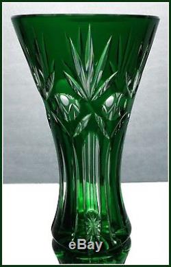 EMERALD GREEN Trumpet Vase CUT TO CLEAR Lead CRYSTAL German WMF William Fraser