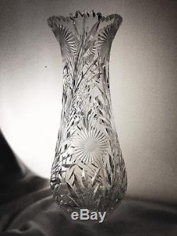EMPIRE DAHLIA 12 American Brilliant Period Cut Crystal Vase 32 Petal Flowers