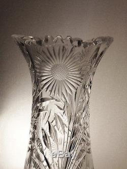 EMPIRE DAHLIA 12 American Brilliant Period Cut Crystal Vase 32 Petal Flowers