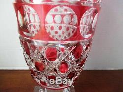 EX-Large IRENA Poland CRANBERRY RED Cut to Clear 24% Lead Crystal Vase 15 1/2