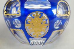 Early 20th Century Bohemian Cobalt Cut to Clear Gold Birds Floral Crystal Vase
