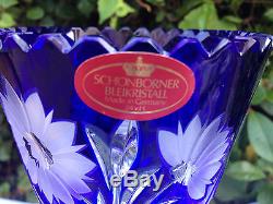 East Germany Schonborner 8 Cobalt Blue Hand Cut 24% Lead Crystal Vase Mint