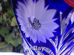 East Germany Schonborner 8 Cobalt Blue Hand Cut 24% Lead Crystal Vase Mint