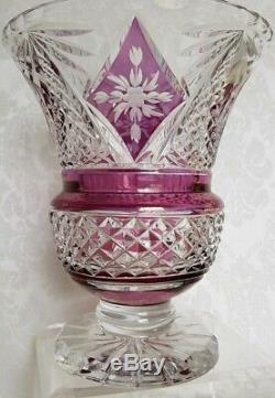 Ebeling & Reuss Crystal Vase Urn Style Purple Cut To CLEAR Marquis Pattern Rare