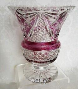 Ebeling & Reuss Crystal Vase Urn Style Purple Cut To CLEAR Marquis Pattern Rare