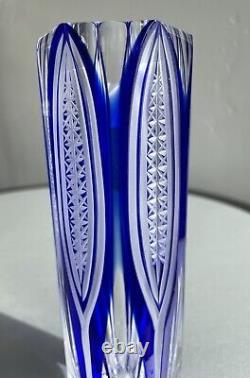 Edo Kiriko Hand Cut Cobalt Blue Crystal Flower Vase Bud Vase 7 1/2 From Japan