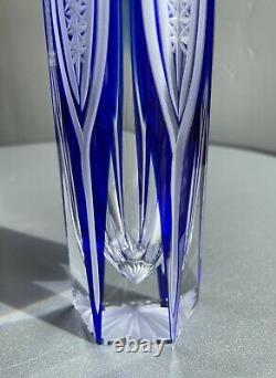 Edo Kiriko Hand Cut Cobalt Blue Crystal Flower Vase Bud Vase 7 1/2 From Japan