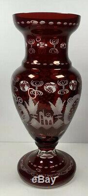 Egermann Bohemian Castle Crystal Glass Ruby Cut to Clear Vase Large