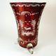 Egermann Bohemian Crystal Glass Cut To Clear Ruby Red Footed Vase Elk House Vtg