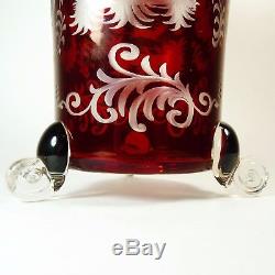 Egermann Bohemian Crystal Glass Cut to Clear Ruby Red Footed Vase Elk House Vtg