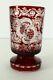 = Egermann Bohemian Cut To Clear Ruby Red Crystal Glass Small Vase Castle & Bird