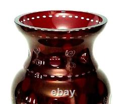 Egermann Bohemian Cut to Clear Ruby Red Large 12 Crystal Glass Vase