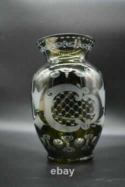 Egermann Crystal Cased Emerald Cut To Clear 10 1/2 Vase