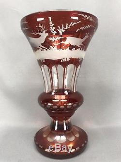 Egermann EGC2 Ruby CUt to CLear Crystal Vase Stags and Forest