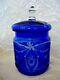 Elegant Cobalt Blue Blown Glass Cut-to-clear Crystal Biscuit / Apothecary Jar