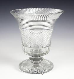 English Cut Crystal Footed Trumpet Vase, 19th Century Fine Diamond Cuts
