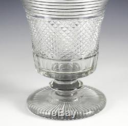 English Cut Crystal Footed Trumpet Vase, 19th Century Fine Diamond Cuts