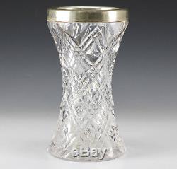 English Cut Crystal with Sterling Silver Overlay Vase Birmingham Makers Mark