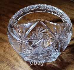 Equisite Vintage Eastern European Clear Cut Crystal Oval Decorative Basket, Euc